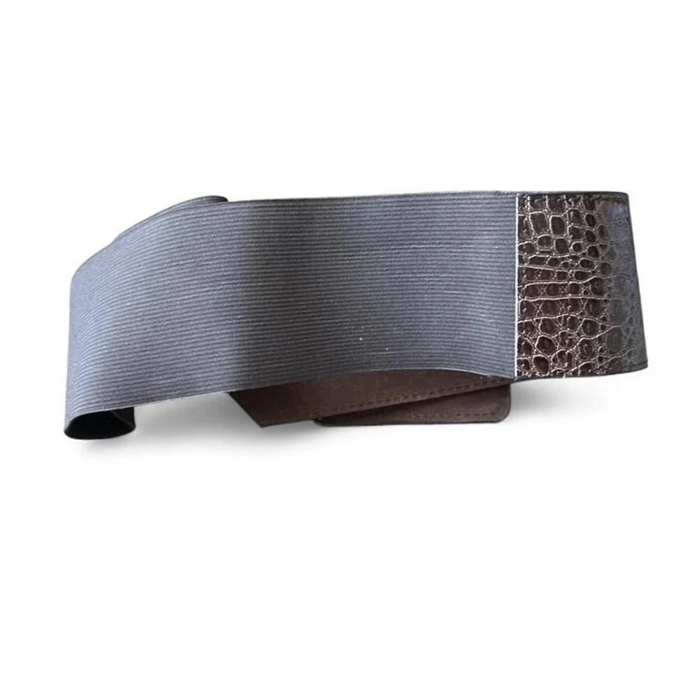Wide Stretch Waist Belt Faux Crocodile Embossed Western Diva Brown One Size